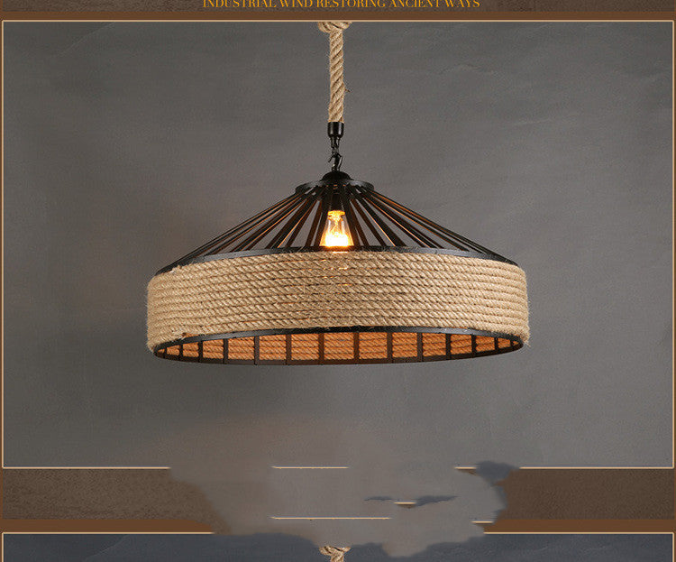 American Country Hemp Rope Restaurant Chandelier Personality Nordic