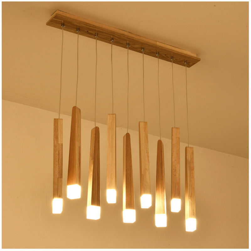 Nordic Solid Wood Matchstick Wooden Strip Pendant Light Post Modern Simplicity